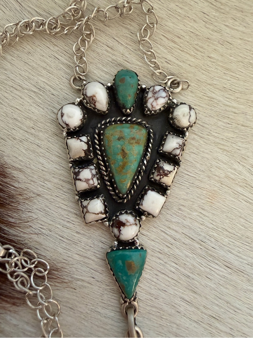 ❤️Lariat-style 24”L ADJ Wild Horse Jasper and Kingman Turquoise 925 Necklace 17G - Picture 5 of 11